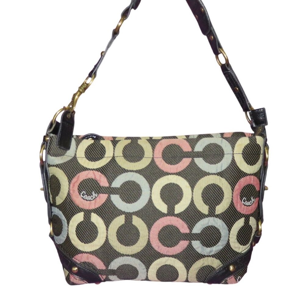 Coach Vintage Carly Multicolor Signature Monogram Canvas & Leather Hobo Bag
